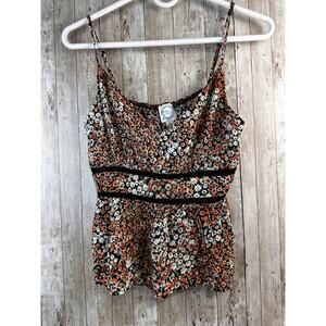 Blue Rain Tank Top Women S Black Orange Floral Spaghetti Strap Sweet Cottagecore